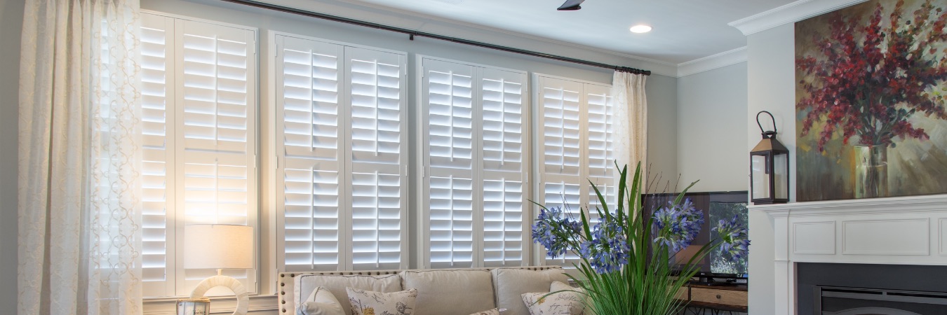 Polywood plantation shutters in New York living room